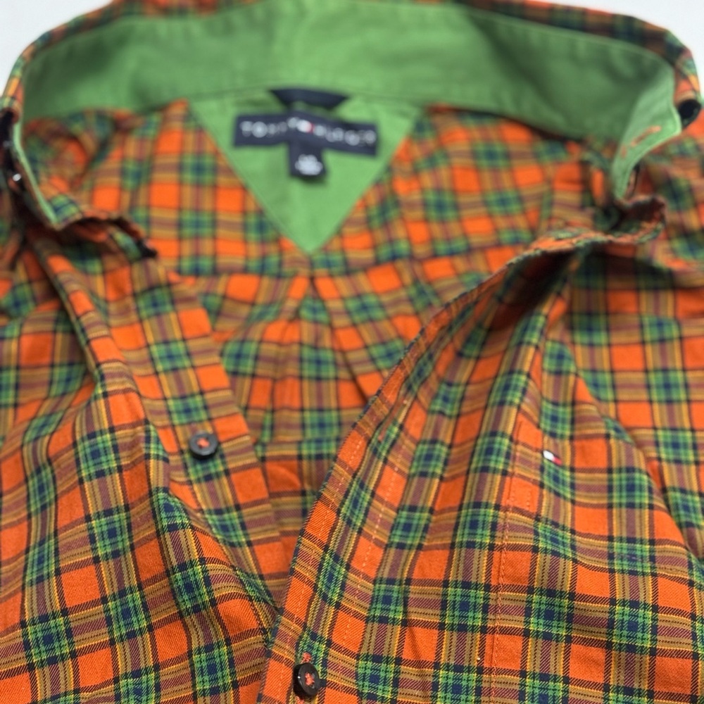Tommy Hilfiger Orange and Green Plaid Men's Shirt